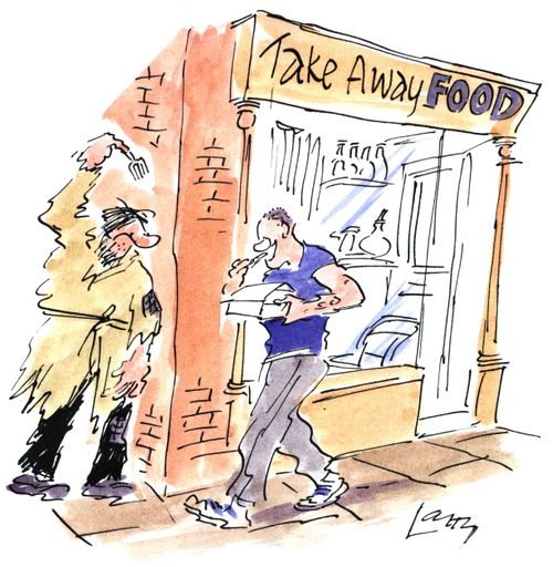 Mugger mugging fast food.
