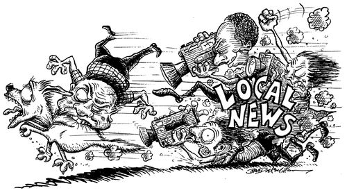 News crews fight for coverage
