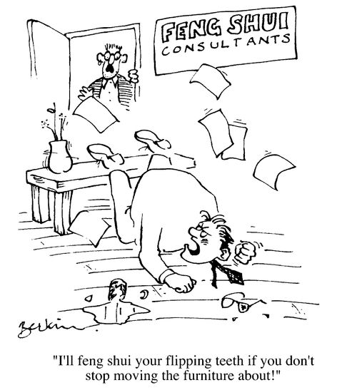 "I'll Feng Shui your teeth if you don't stop moving the furniture about."