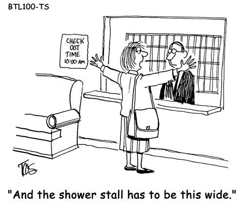 'And the shower stall has to be this wide.'