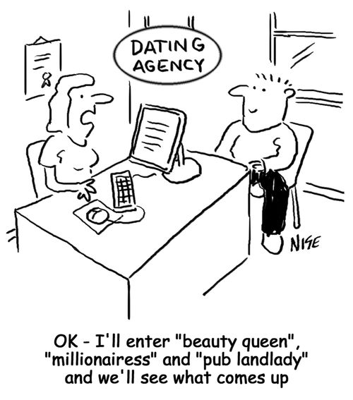 'OK - I'll enter 'beauty queen', 'millionairess' and 'pub landlady' and we'll see waht comes up' (dating agency).