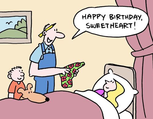 "Happy Birthday sweetheart!" (father giving wife a drill).