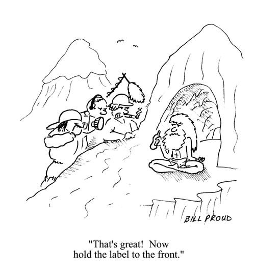 'That's great!  Now hold the label to the front.'