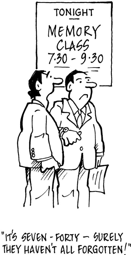 'It's seven-forty - surely they haven't all forgotten!' (Memory Class).