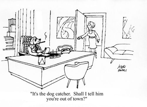 'It's the dog catcher.  Shall I tell him you're out of town?'