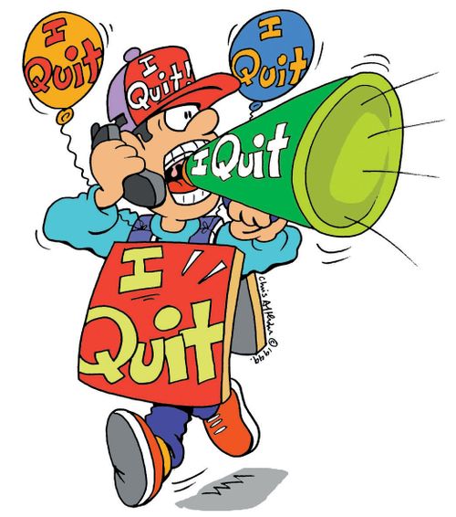 Man emphasizing that he has quit (colour)