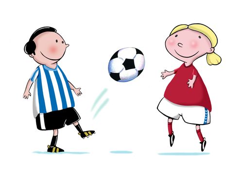 Children playing football.
