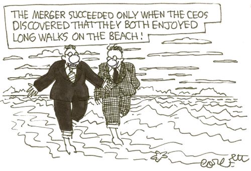 The merger succeeded only when the CEOs discovered that they both enjoyed long walks on the beach!