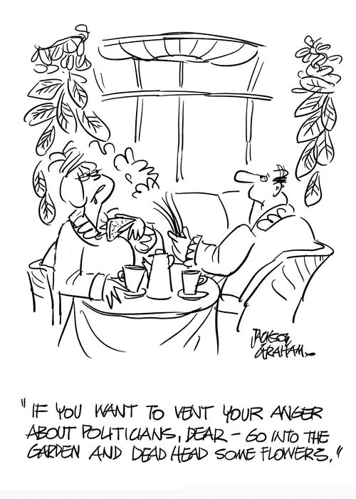 "If you want to vent your anger about politicians, dear, go into the garden and dead head some flowers."