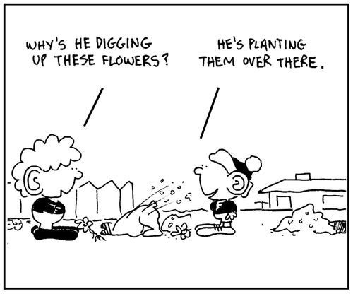 'Why's he digging up these flowers?'