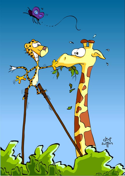Marmalade the Cheetah on stilts.