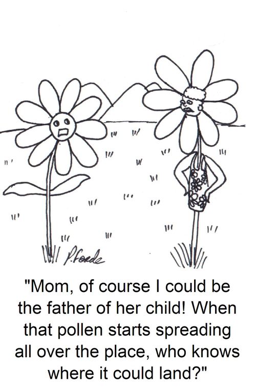 'Mom, of course I could be the father of her child! When that pollen starts spreading all over the place, who knows where it could land?'