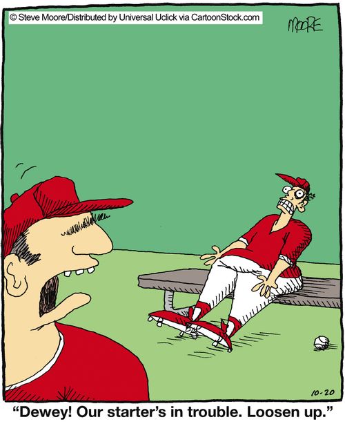 'Dewey! Our starter's in trouble. Loosen up.'