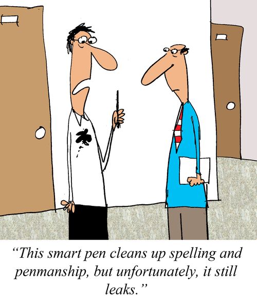 'This smart pen cleans up spelling and penmanship, but unfortunately, it still leaks.'