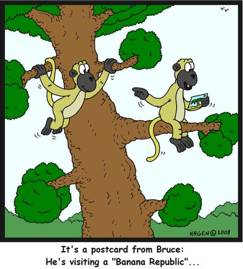 'It's a postcard from Bruce: He's visiting a 'Banana Republic'...'