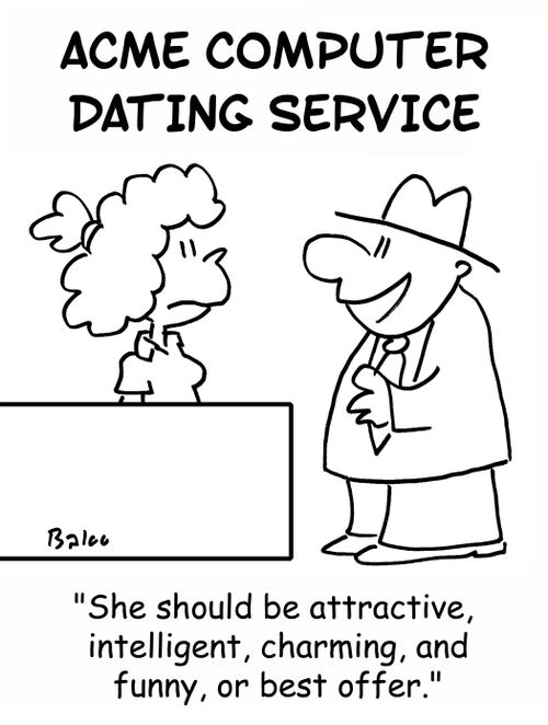 ACME COMPUTER DATING SERVICE, 'She should be attractive, intelligenty, charming, and funny, or best offer.