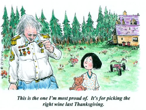 'This is the one I'm most proud of. It's for picking the right wine last Thanksgiving.'