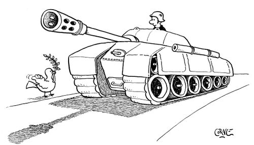 Tank Runs Over Dove with Olive Branch