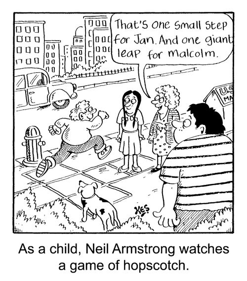 As a child Neil Armstrong watches a game of hopscotch.. "that's one small.."