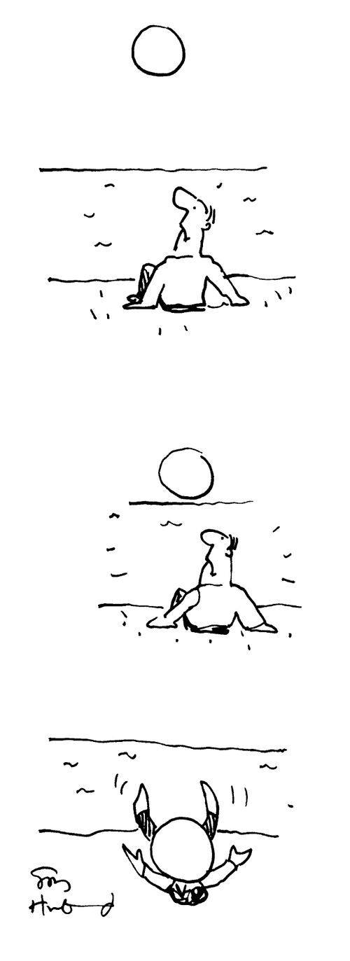 Sun bather. Visual joke sun/beach ball.