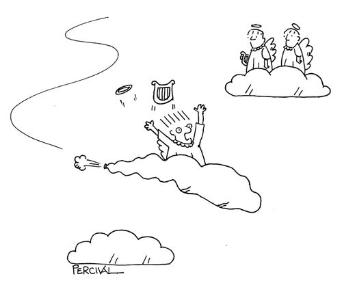 Angel falling on burst cloud