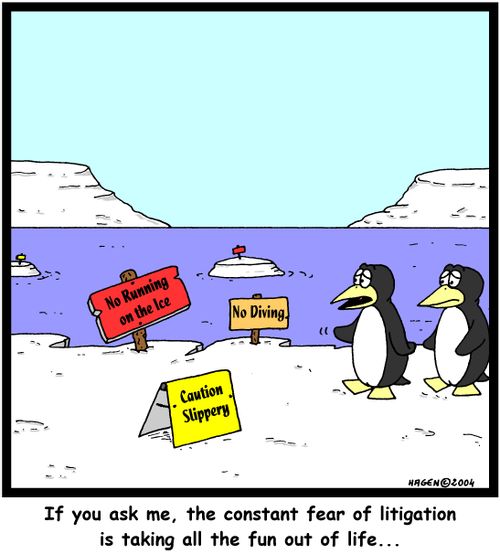 'If you ask me, the constant fear of litigation is taking all the fun out of life...'