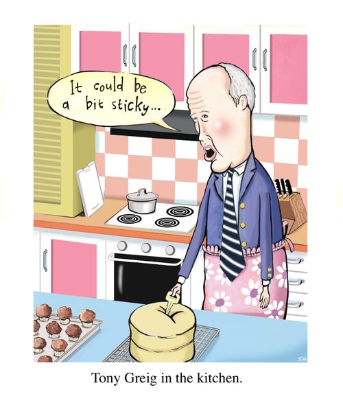 Tony Greig in the kitchen.