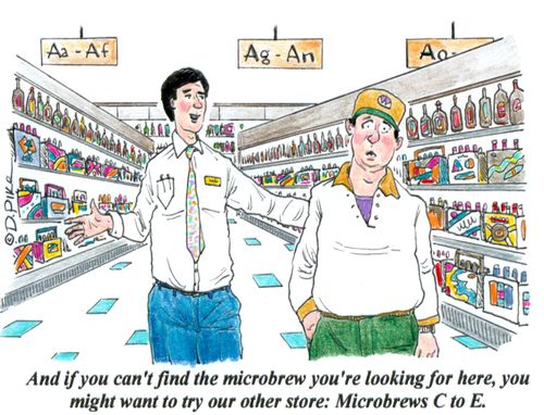 'And if you can't find the microbrew you're looking for here, you might want to try our other store: Microbrews C to E.'