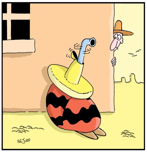 Mexican taking a siesta. Telescope coming out of top of his Sombrero,
