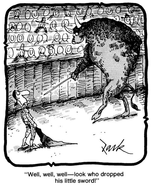 'Well, well, well...look who dropped his little sword!'