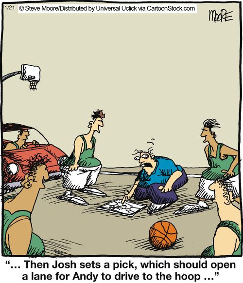'... Then Josh sets a pick, which should open a lane for Andy to drive to the hoop...'