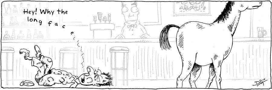 The why-the-long-face gag falls short.