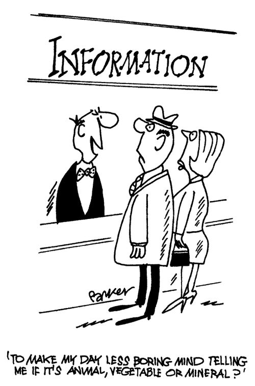 'To make my day less boring mind telling me if it's animal,vegetable or mineral?'