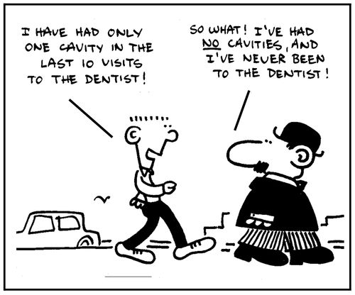 'I have had only one cavity in the last 10 visits to the dentist.'