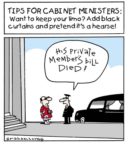Tips for cabinet ministers: Want to keep your limo? Add black curtains and pretend it's a hearse!