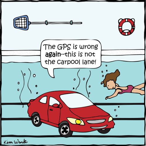 'The GPS is wrong again - this is not the carpool lane!'