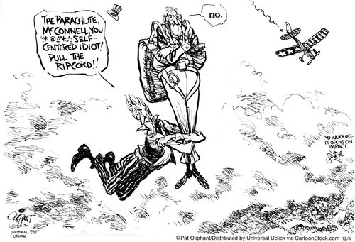 'The parachute, McConnel, you ****** self-centered idiot! Pull the ripcord.'