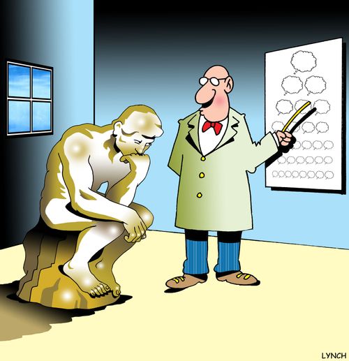 The Thinker goes to the optician.