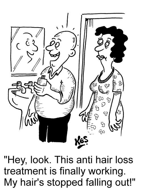 'Hey, look. This anti hair loss treatment is finally working. My hair's stopped falling out!'