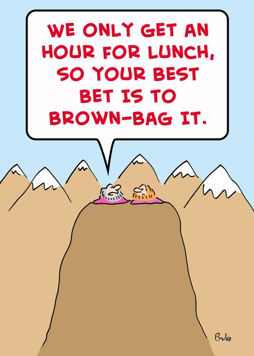 'We only get an hour for lunch, so your best bet is to brown-bag it.'