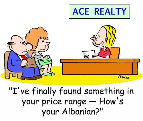'I've finally found something in your price range -- How's your Albanian?'