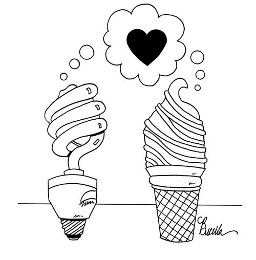CFL bulb and ice cream cone fall in love