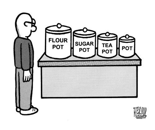 Flour pot, sugar pot, tea pot, pot.