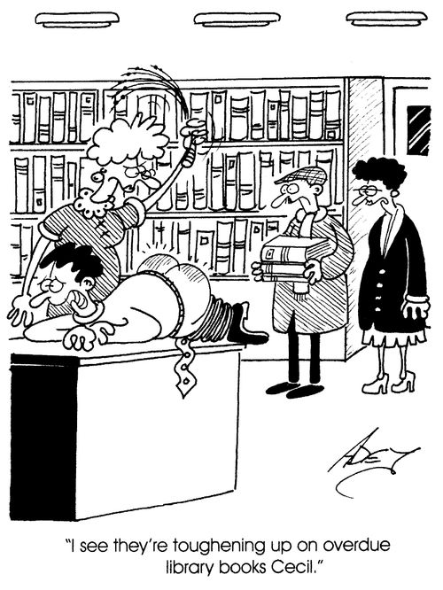 " I see they're toughening up on overdue library books, Cecil."