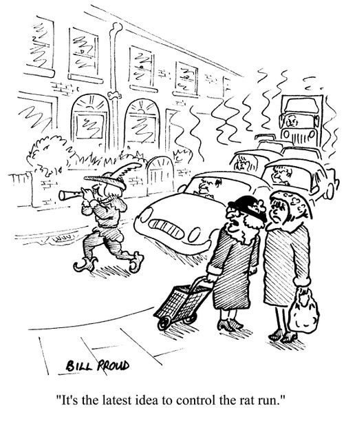 Pied Piper walking down the middle of the road: 'It's the latest idea to control the rat run.'