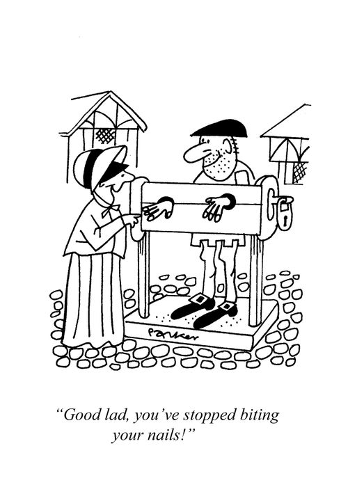 'Good lad - you've stopped biting your nails!'