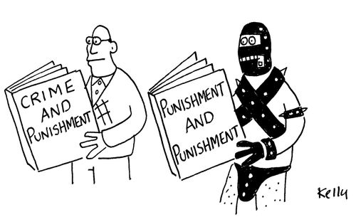 Sado-masochist reading 'punishment and punishment' boo.k