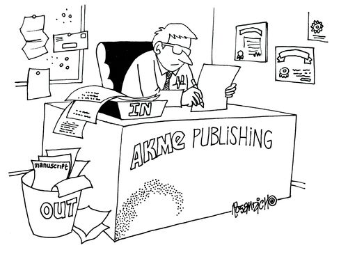 At a publishing company - waste paper bin labeled as out with overflowing inbox dropping into it