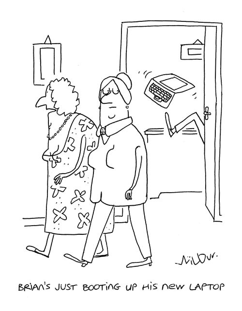 'Brian's just booting up his new laptop.'