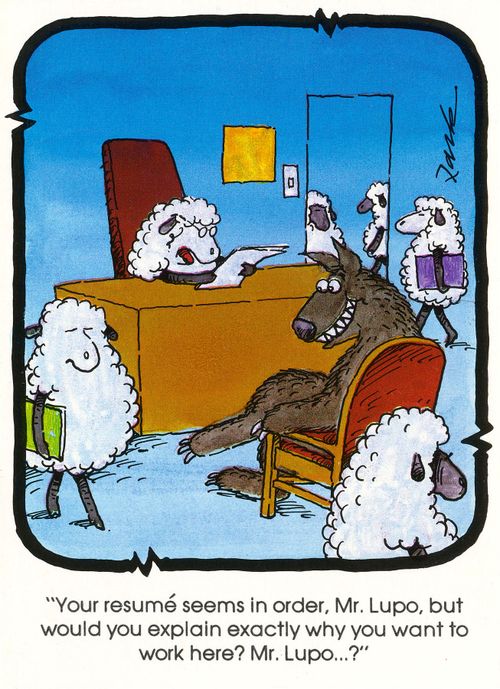 'Your resume seems in order, Mr Lupo, but would you explain exactly why you want to work here? Mr Lupo?'
